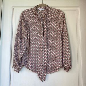 NEw Without Tag Drop Shoulder Button Front With Tie Blouse By Anonyme